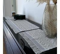 Bifulco Biancheria Tris Centrini in Raso Jacquard con Frange | Set 3 Pezzi Artigianale Made in Italy per Camera da Letto o Soggiorno (Grigio Perla)