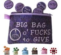 Big Bag of Fucks to Give Zipper Pouch - Funny Sarcastic Gag Zipper Pouch,with Different Fucks Zipper Prefect Felt Coins That Can Be Embroidered on Clothes, Bag of Fucks Gag Gift for Friends (Purple)