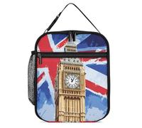 Big Ben - Borsa termica per il pranzo con stampa bandiera britannica, con manico rimovibile, per viaggi, lavoro, picnic