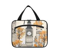 Big Ben Grigio Giallo Appeso Donna Toiletry Borsa da viaggio con gancio, Designer Unisex Borsa con scomparti per accessori per le donne Lavoro maletín para maquillaje, Big Ben Grigio Giallo, M, casual