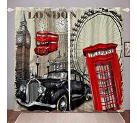 Big Ben oscuranti Retrò UK Tema Finestra Tenda per Ragazze Uomini Donne Rosso Cabina TelefonoVintage Trattamenti Auto Finestra Famosa Inghilterra Paesaggio urbano W46* L72