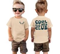 Big Brother Shirt Cool Big Bro Club T-Shirt Ragazzi Fratelli Maglietta con Stampa Abbigliamento Bambino Fratello Grande T-shirt Estate Manica Corta Top Cotone Camicia, Albicocca-1, 3-4 Anni