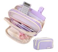 Big Capacity Pencil Case 3 Compartments Large Pencil Pouch Pen Bag Pencil Box Holder Organizer Simple Pencil Holder for School Teen Girl Boy (Purple)