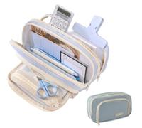 Big Capacity Pencil Case 3 Compartments Large Pencil Pouch Pen Bag Pencil Box Holder Organizer Simple Pencil Holder for School Teen Girl Boy (Light Blue)