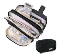 Big Capacity Pencil Case 3 Compartments Large Pencil Pouch Pen Bag Pencil Box Holder Organizer Simple Pencil Holder for School Teen Girl Boy (Black)