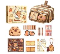Big Capacity Pencil Case Large Pencil Pen Pouch Bag High Storage Case, Capybara Stationery Set, Cute stationery set, stickers, sticky notes and keyring for school kids students stationery supply