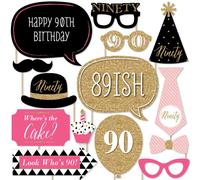 Big Dot of Happiness Chic 90 compleanno - Kit di accessori per photo booth rosa, nero e oro, 20 pezzi