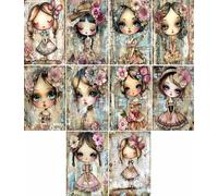 Big Eyed Girls - Carta di riso per découpage, 20 x 26,5 cm (6 fogli), 6 motivi per collage, tecnica mista, creazione di biglietti e artigianato, decoupage CRAFT KREATIVELY