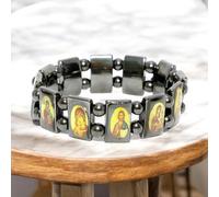 Big Family Set 12 pezzi bracciale in ematite nera religiosa ortodossa icone c...