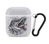 Big Fish and Small Fish - Custodia divertente compatibile per AirPods 1 e 2, custodia rigida protettiva con portachiavi
