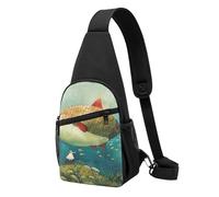 Big Fish - Marsupio con stampa di pesce per uomo e donna, borsa a tracolla per attività all'aperto, escursioni, sport