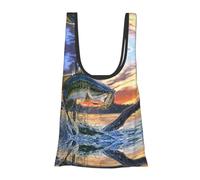 Big Fish Print - Borsa per la spesa, pieghevole, riutilizzabile, leggera, per la spesa, viaggi, spiaggia, ecologica, compatta