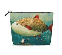 Big Fish - Trousse da viaggio con stampa a forma di pesce, in imitazione di lino, impermeabile, organizer per cosmetici da donna