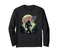 Big Foot Bigfoot Sasquatch Bandiera Americana Patriottica 4 luglio Maglia a Manica