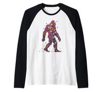 Big Foot Sasquatch Flower Power Pazzo Vecchio Hippy Maglia con Maniche Raglan