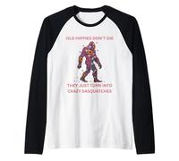 Big Foot Sasquatch Flower Power Pazzo Vecchio Hippy Maglia con Maniche Raglan