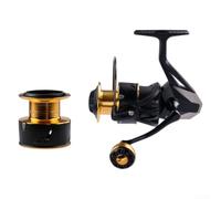 Big Game - Bobina da pesca in alluminio, con sistema di trascinamento da 10 kg, per pesca in acqua salata, capacità di 1000 m, colore: nero e oro