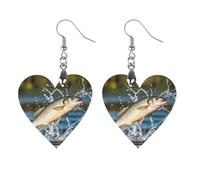 Big Mouth Bass Bites Bait Orecchini in legno da donna, gioielli vintage eleganti in legno, orecchini leggeri per matrimoni, feste, regalo di tutti i giorni, Circular, Legno, Legno