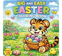 Big nad easy Easter Coloring Book For Kids Ages 3-8: fun spring coloring book with a happy tiger, cute easter eggs, simple pages and relaxing holiday activity for boys and girls