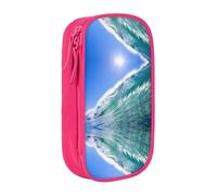 Big Ocean Wave HD Print pratico astuccio multi-scomparto ufficio viaggi scuola arte forniture quotidiane, rosa, Taglia unica, Con tasca per il
