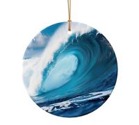 Big Ocean Wave HD Print Round Flat Hanging Ornamenti per Natale Inverno Capodanno Party Hanging Decorazioni
