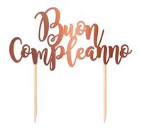 Big Party Cake Topper Italic Buon Compleanno 20 x 17 Cm Rose Gold Metal