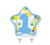 Big Party- Candela a Forma di Stella 1°Compleanno Azzurra, Colore, 73134