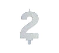 Big Party CANDELINA NUMERO 2 DI CERA SWEETY BIANCO GLITTER