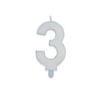 Big Party CANDELINA NUMERO 3 DI CERA SWEETY BIANCO GLITTER