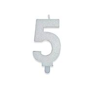 Big Party CANDELINA NUMERO 5 DI CERA SWEETY BIANCO GLITTER