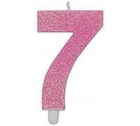 Big Party candelina Numero 7 Sette Rosa Glitter 9 CM