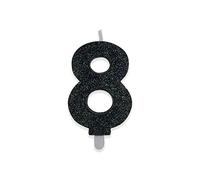 Big Party CANDELINA NUMERO 8 DI CERA SWEETY NERO GLITTER