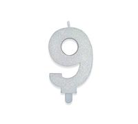 Big Party CANDELINA NUMERO 9 DI CERA SWEETY BIANCO GLITTER
