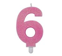 Big Party candelina Numero Sei 6 Rosa Glitter 9 CM