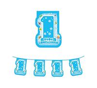 Big Party- Festone Bandierine Sagomate 1° Primo Compleanno, Azzurro, 61649