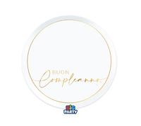 Big Party Piatti Carta Buon Compleanno Gold D 18 Cm Bianco Oro