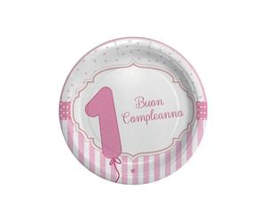 Big Party Piatti Carta Buon Primo Compleanno D 18 Cm Cf 8 Pz Rosa