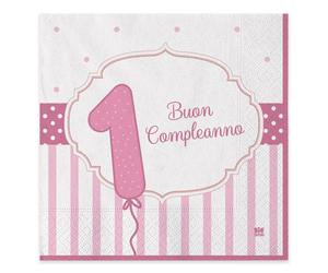 Big Party Tovaglioli Buon Primo Compleanno Rosa 33 x 33 Cm 20 Pz