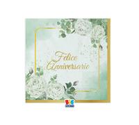 Big Party Tovaglioli Carta Felice Anniversario Eucalipto 25 x 25 Cm Bianco Verde