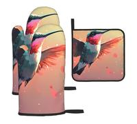 Big Red Flowered Hummingbird Guanti da cucina colorati resistenti al calore cuscinetti caldi, roba da panettiere carina, regali da cucina per amanti della cucina cuochi mamma