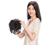Big Roll - Topper per capelli ondulati, sintetico, facile da indossare, con clip, base a rosa, soffice topper di ricambio con frangia (25 cm, marrone chiaro)