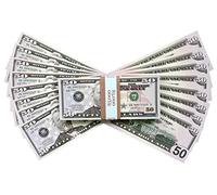 Big Screen Stacks,100 Full Print Prop Money 50 Dollar Bills, con cinturino di riserva. Perfetto per film, film, pubblicità, social media, giocare soldi, trucchi magici, giochi da casinò