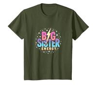 Big Sister Energy Sparkly Retro Testo, Sorelle Grandi per Ragazze Maglietta, Bambini, Oliva, 3 Anni