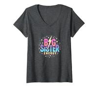Big Sister Energy Sparkly Retro Testo, Sorelle Grandi per Ragazze Maglietta con Collo a V, Donna, Grigio Scuro, XL