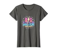 Big Sister Energy Sparkly Retro Testo, Sorelle Grandi per Ragazze Maglietta, Donna, Asfalto, XL