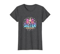 Big Sister Energy Sparkly Retro Testo, Sorelle Grandi per Ragazze Maglietta, Donna, Grigio Scuro, M