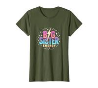 Big Sister Energy Sparkly Retro Testo, Sorelle Grandi per Ragazze Maglietta, Donna, Oliva, XL