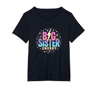 Big Sister Energy Sparkly Retro Testo, Sorelle Grandi per Ragazze Maglietta, Donna Plus-Size, Nero, 1X