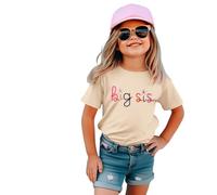 Big Sister Shirt Baby Annuncio per ragazze Tshirt con Big Sis Ricamo Bambino Promosso a Grande Sorella T-Shirt Estate Manica Corta Magliette Dolce Ricamato Cotone Top, albicocca, 5-6 Anni