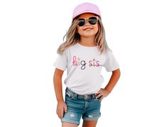 Big Sister Shirt Baby Annuncio per ragazze Tshirt con Big Sis Ricamo Bambino Promosso a Grande Sorella T-Shirt Estate Manica Corta Magliette Dolce Ricamato Cotone Top, bianco, 18-24 Mesi